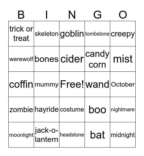 Halloween Bingo Card