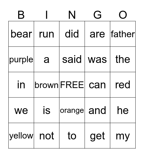 Wordy Worm Bingo Card