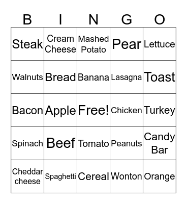 Food Bingo Card