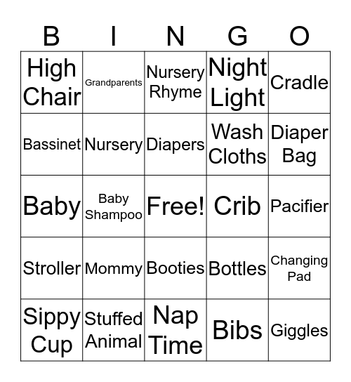 Baby Shower Bingo Card