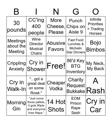 O/N/D Bingo Card