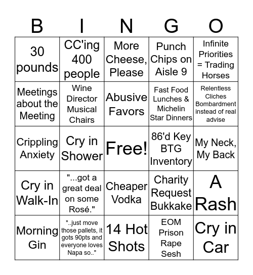 Wine Knerds' O/N/D Bingo Card