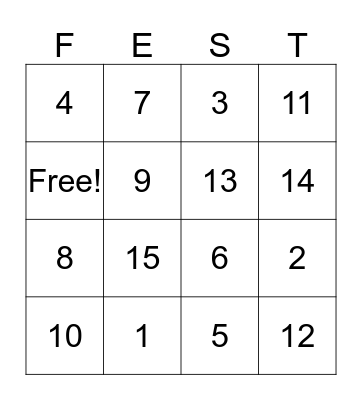 HILL  FALL  FESTIVAL Bingo Card