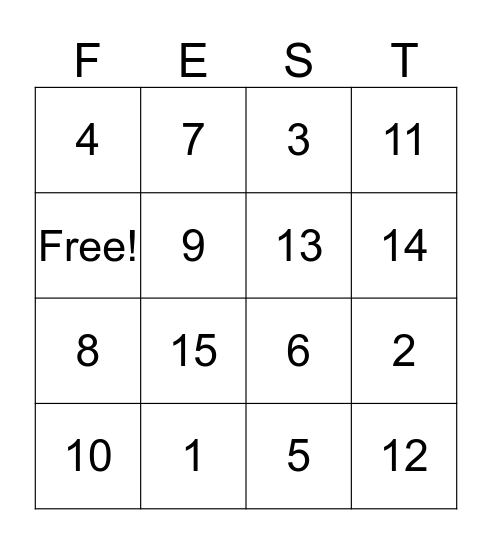 HILL  FALL  FESTIVAL Bingo Card