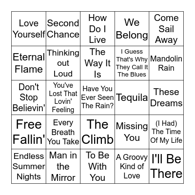 SINGO Night!  --  Monster Ballads Bingo Card