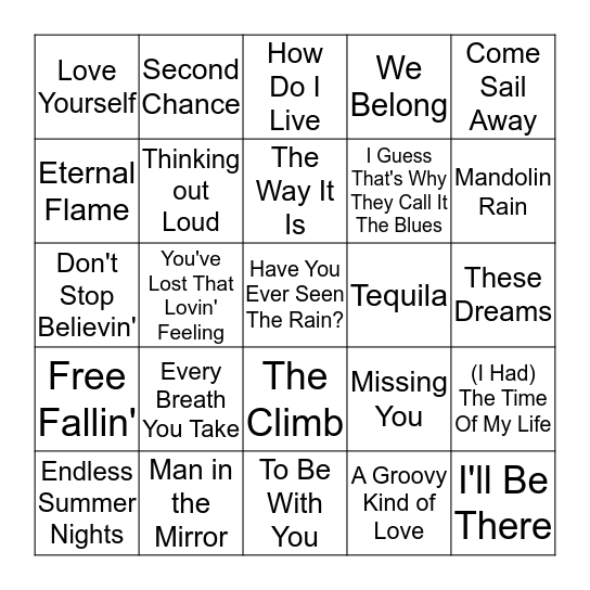 SINGO Night!  --  Monster Ballads Bingo Card