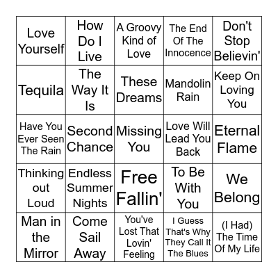 SINGO Night!  --  Monster Ballads Bingo Card