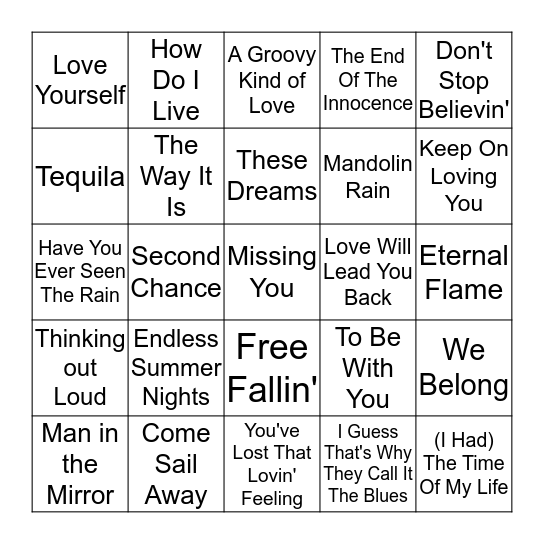 SINGO Night!  --  Monster Ballads Bingo Card