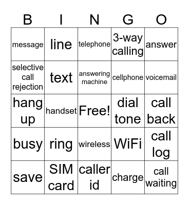 Telephone Bingo Card