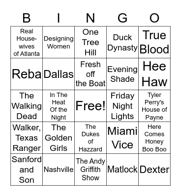 Southern TV Bingo Card