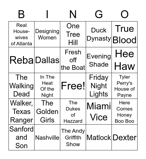 Southern TV Bingo Card