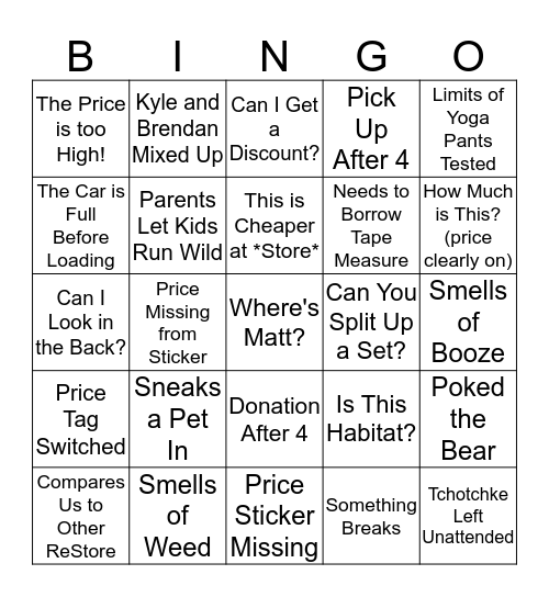 ReStore Bingo Card