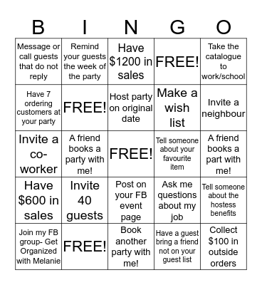 Thirty-One Hostess Bingo Card