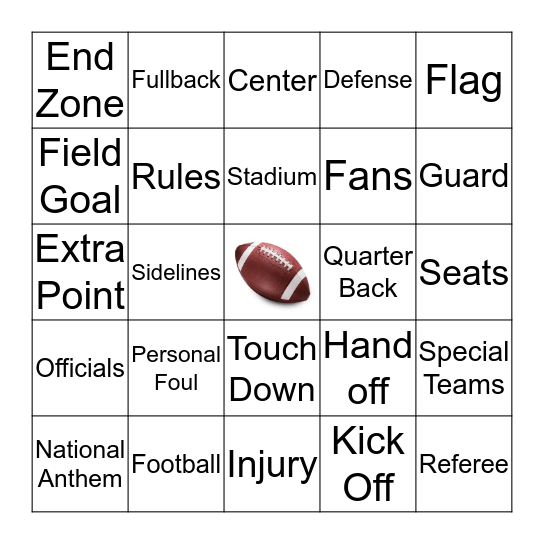 Football Bingo Game Bingo Card