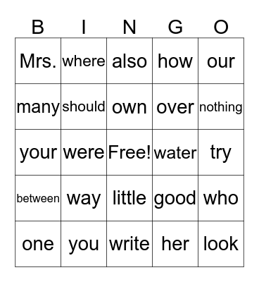 Side Word M Bingo Card