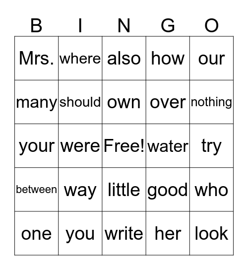 Side Word M Bingo Card