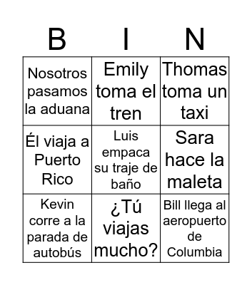 Spanish Bingo Card