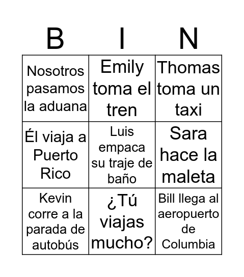 Spanish Bingo Card