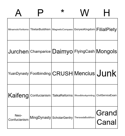 Super Study Session -- Units 1 & 2 Bingo Card