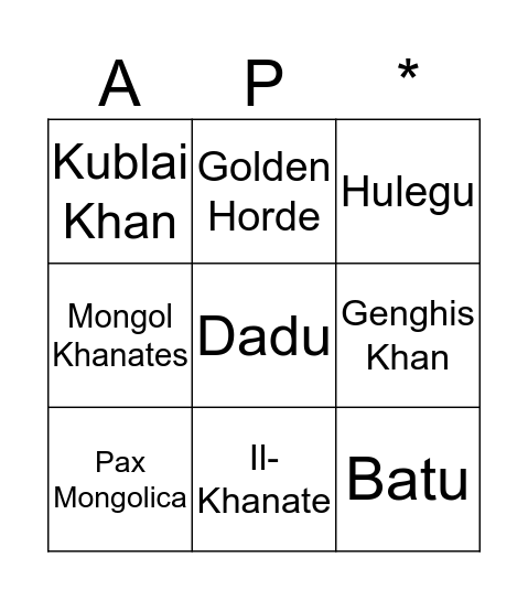 Super Study Units 1&2 -- Mongols Bingo Card