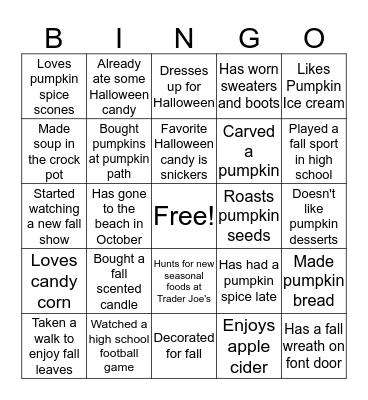 Fall Bingo Card