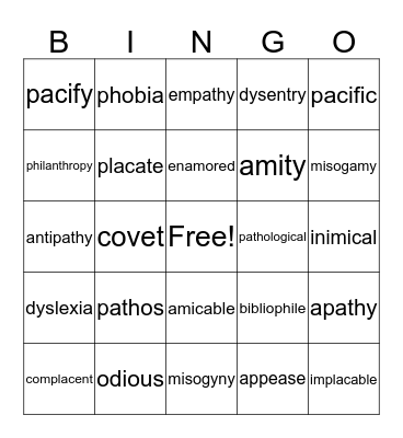 Feelings bingo Card