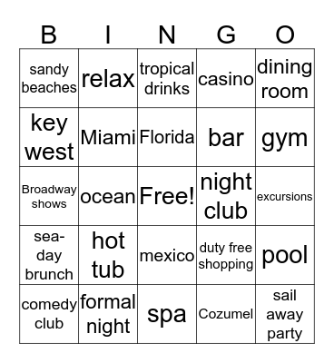 BFF 35th Anniversary Cruise Bingo Card