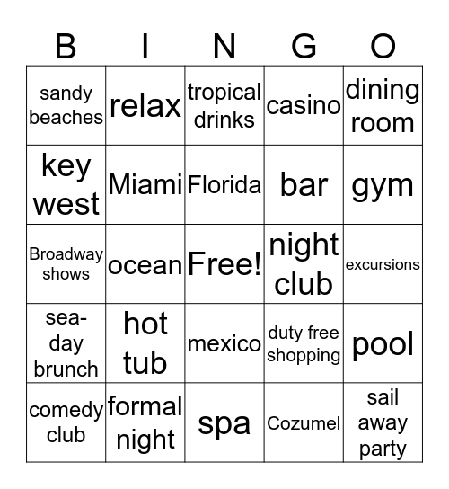 BFF 35th Anniversary Cruise Bingo Card