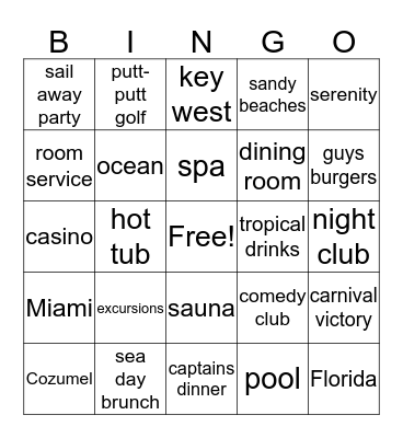 BFF 35th Anniversary Cruise Bingo Card