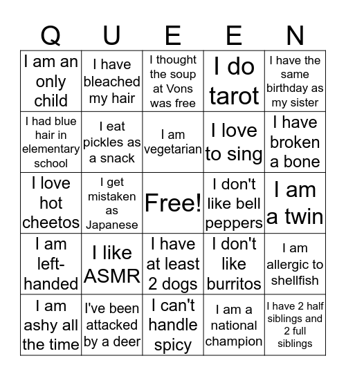 Queen Card Bingo Card