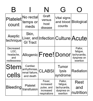 Leukemia Bingo Card