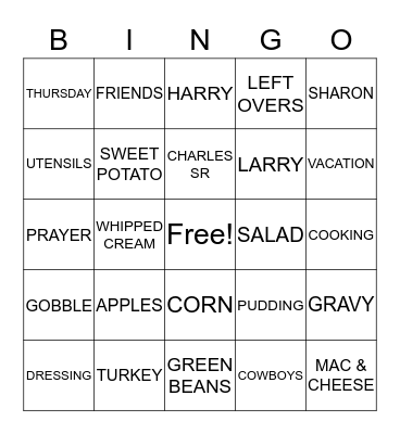 THANKSGIVING Bingo Card