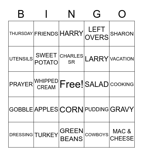 THANKSGIVING Bingo Card