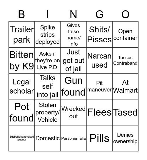 Live P.D. Bingo Card