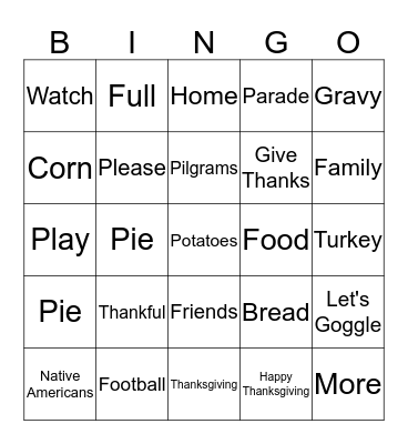 Thanksgiving Bingo Card