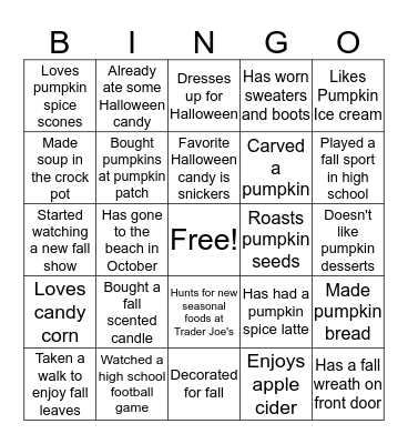 Fall Bingo Card