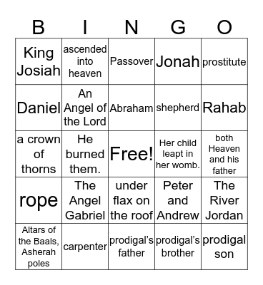 Josiah, Mary, Rahab, Prodigal Son BINGO Card