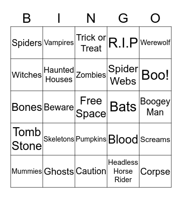 Halloween Bingo! Bingo Card