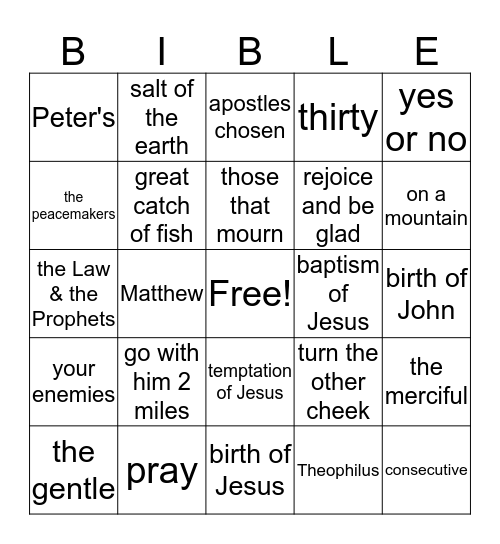 Bible Bingo Card