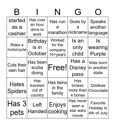 CAM and Friends Bingo Card
