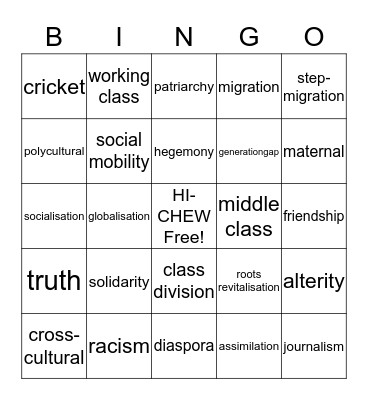 BRITISH ASIAN LITERATURE 2 Bingo Card