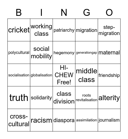 BRITISH ASIAN LITERATURE 2 Bingo Card