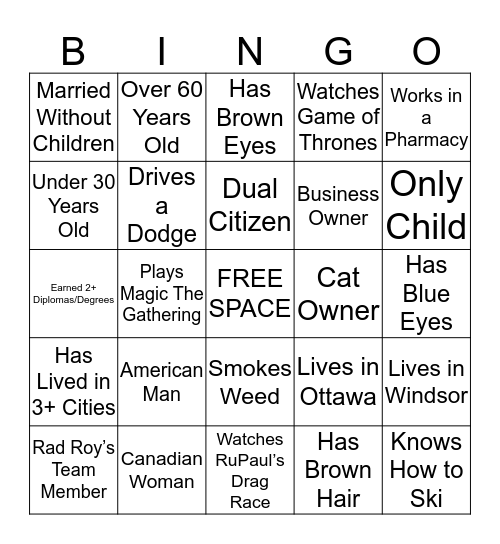 Michelle and Roy's Bingo Card