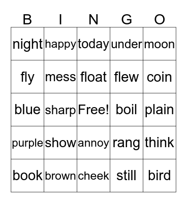 Mixed Phonics  Bingo Card