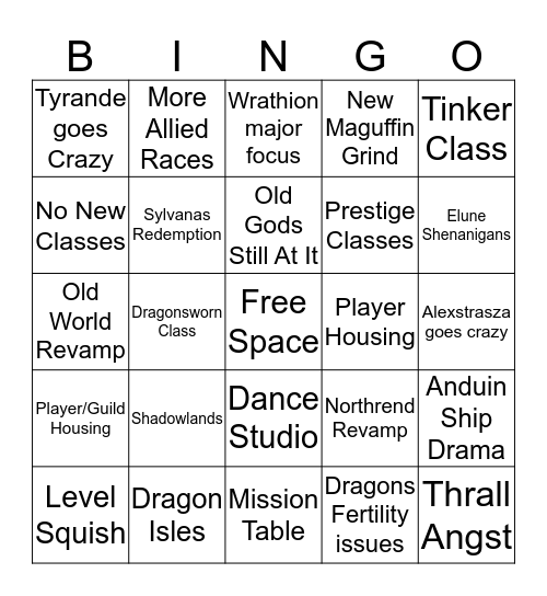 Blizzcon 2019 WoW Expansion Bingo Card