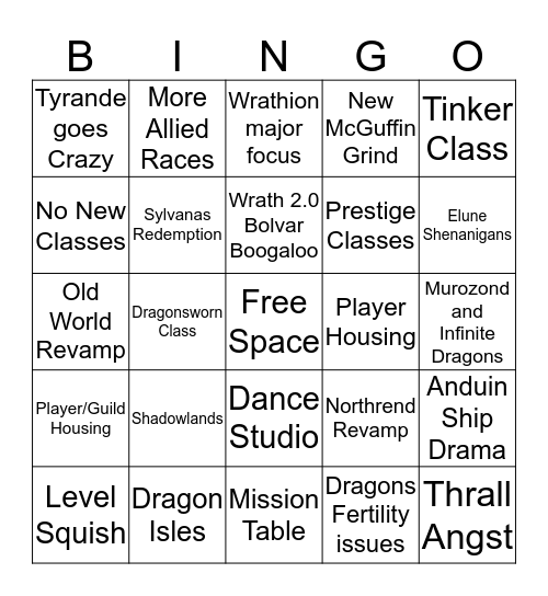 Blizzcon 2019 WoW Expansion Bingo Card