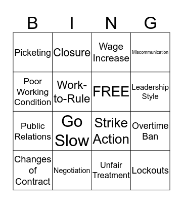 INTERNAL SOURCES OF CONFLICT Bingo Card