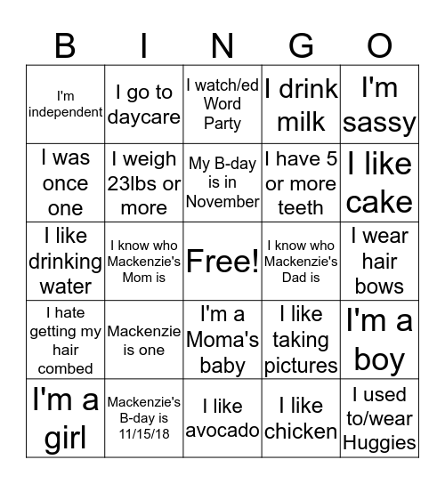 Word Party Bingo Card
