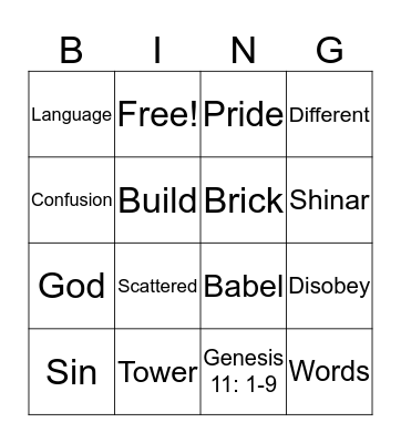 Tower of Babel Bingo Card