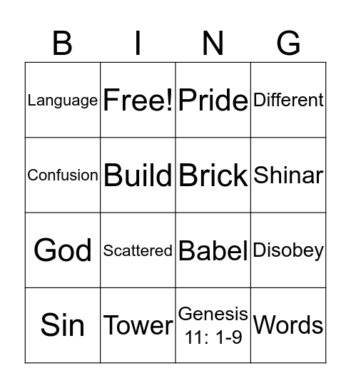 Tower of Babel Bingo Card